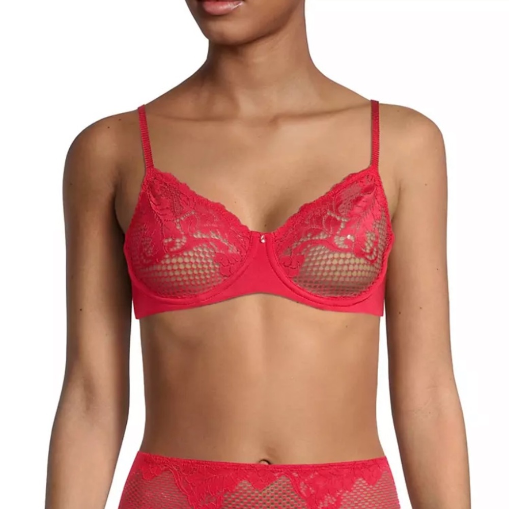 Le Mystere Lace Allure Unlined Bra in Bright Pink SZ US 32G